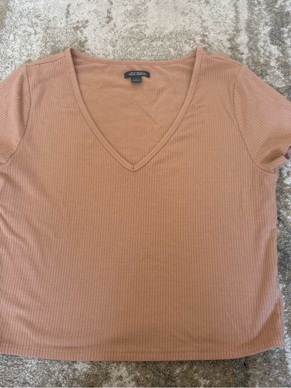 wild fable Short Sleeve Ribbed V-Neck Top - Terracotta